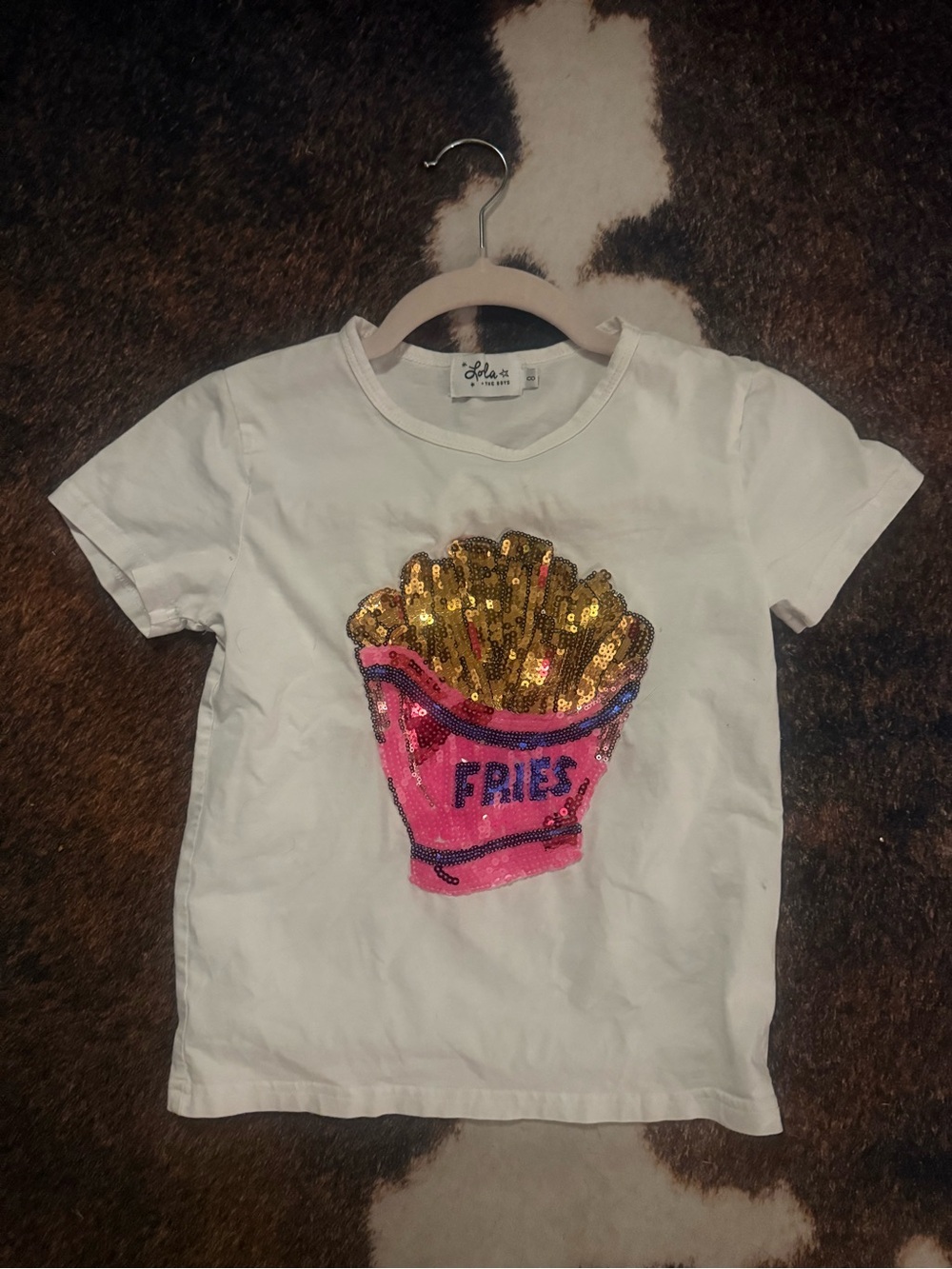 Lola + The Boys White Tee with Sequin Fries Graphic Size 8